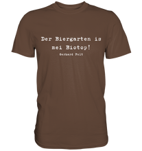 Lade das Bild in den Galerie-Viewer, Gerhard Polt T-Shirt "Der Biergarten ist mei Biotop!" - Premium Shirt