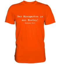 Lade das Bild in den Galerie-Viewer, Gerhard Polt T-Shirt "Der Biergarten ist mei Biotop!" - Premium Shirt